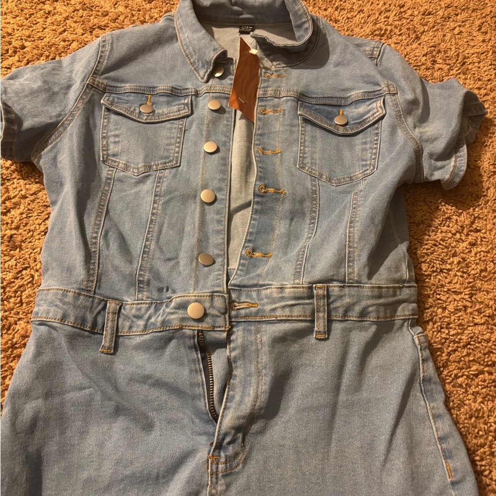 SHEIN Light Blue Denim Jumpsuit